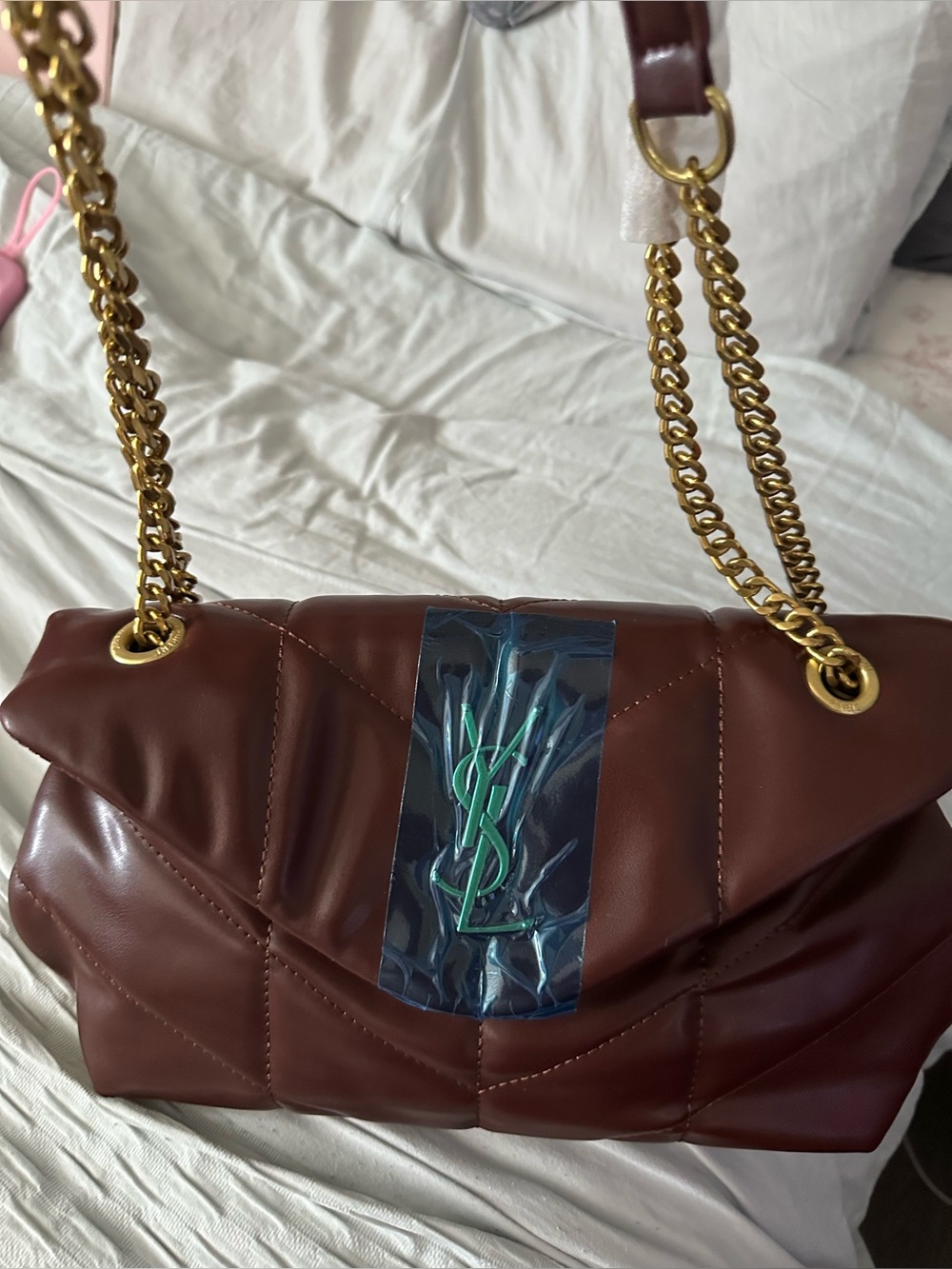 Designer-Style Women's Chain Shoulder Bag in Deep burgundy